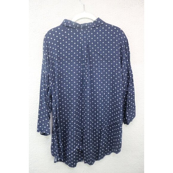 Per Se 3/4 Sleeve Nautical Button-Up Tunic-Size 1X-Soft-Anchors - Picture 8 of 11